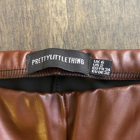 Pretty Little Things Faux Leather Chocolate Brown Flare Pants - Picture 3 of 6